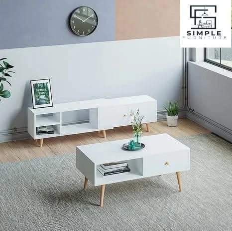 طقم قطعتين ترابيزة قهوة و ترابيزة تلفزيون 180- أبيض – TV-351