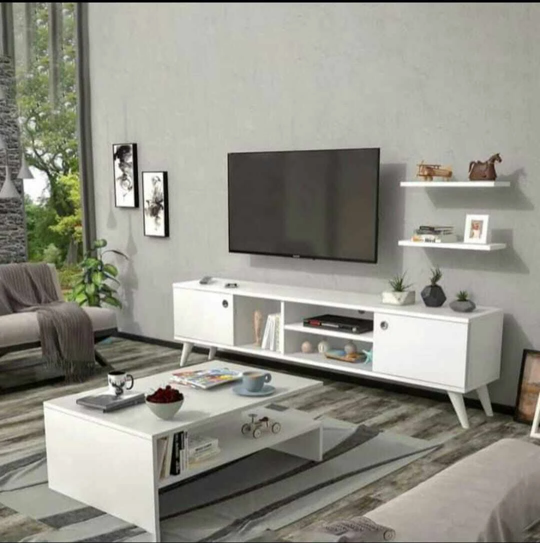 طقم قطعتين ترابيزة قهوة و ترابيزة تلفزيون 180- أبيض – TV03